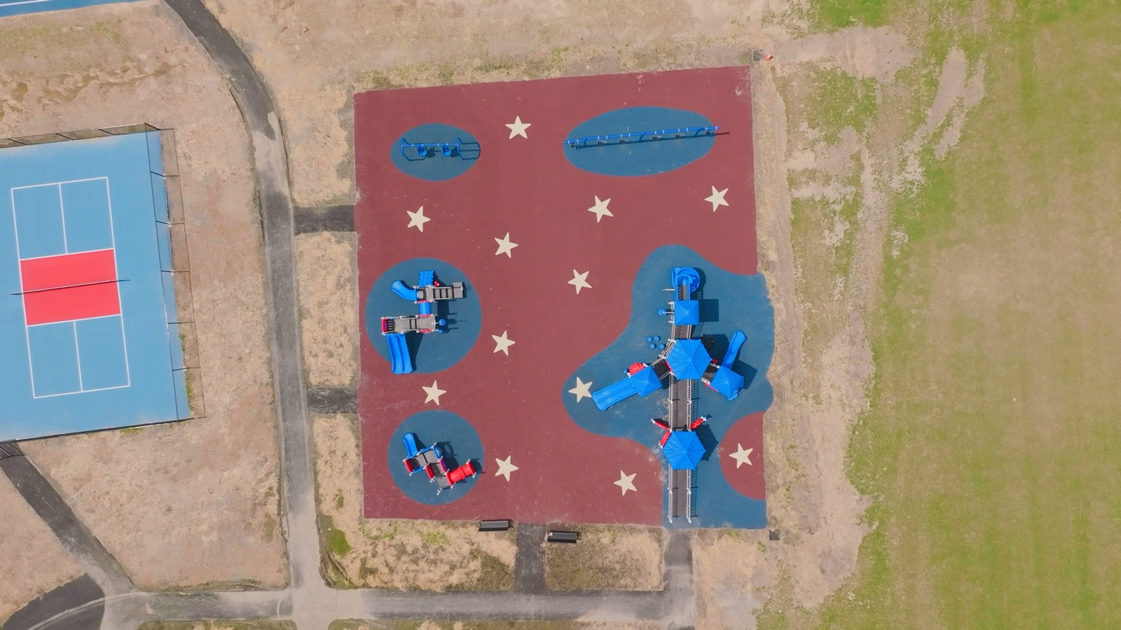 Overhead view of Erie Street Park, Goshen NY, showing the new accessible playground and sport court built by NJ Swingsets & Playgrounds