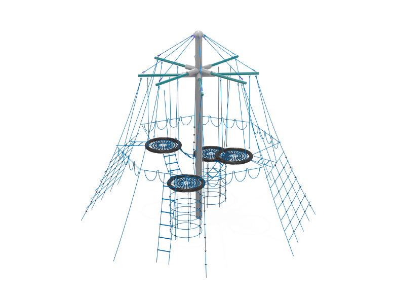 Psagot Playgrounds Mars - tall galvanized steel cable pyramid climber with disc platforms for ages 5-12