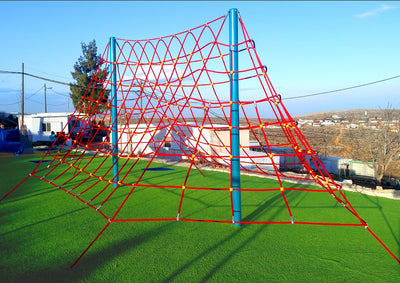Psagot Playgrounds Earth - tent-shaped rope net climbing pyramid on steel poles for ages 5-12