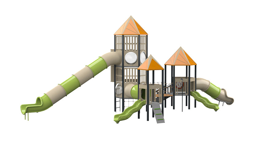 Psagot Playgrounds Carson City Commercial Playground - steel post three-tower play system for ages 5-12