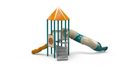 Psagot Playgrounds Sayre Commercial Playground - steel post play system with hexagonal tower for ages 2-5