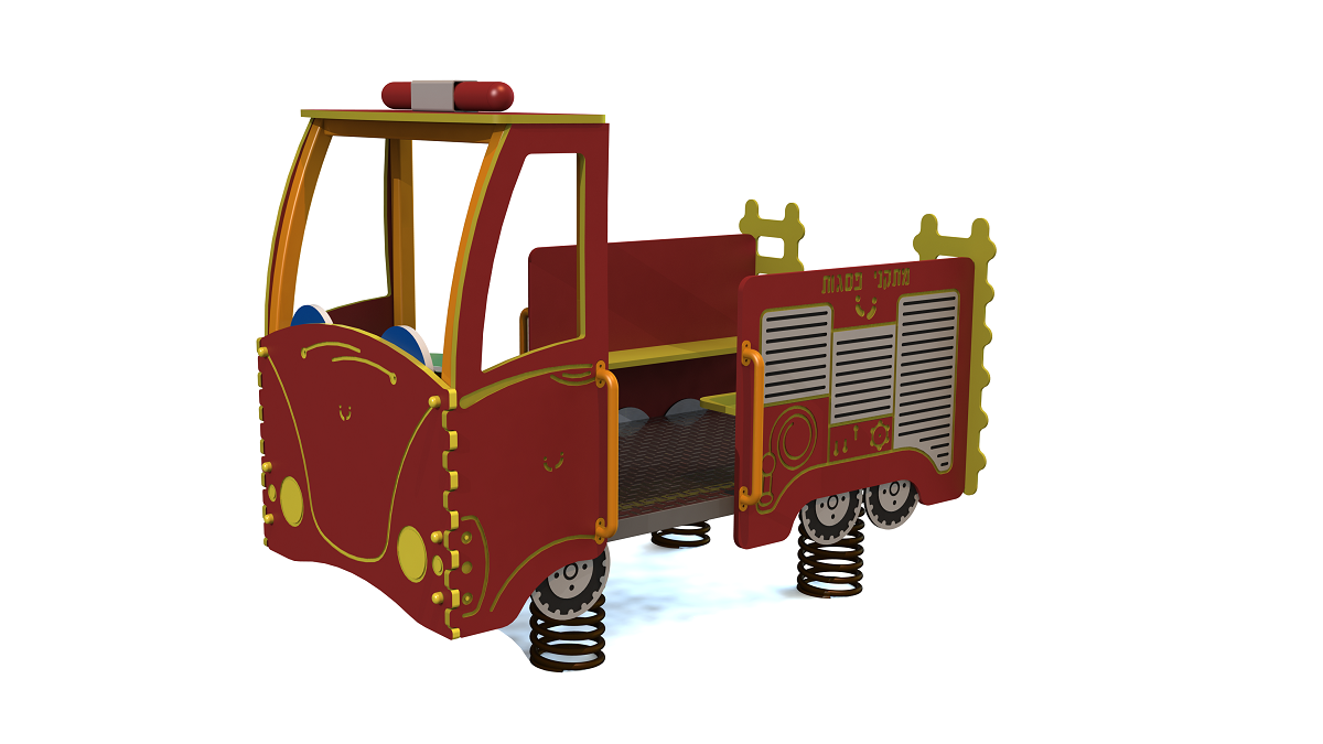 Psagot Playgrounds Spring Fire Truck - HDPE spring-mounted fire truck with rocking play for ages 2-5