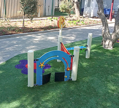 Psagot Playgrounds Lil Track - alternate angle showing crawling panels and rubber door