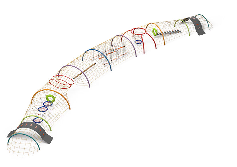 Psagot Playgrounds The Yukon - L-shaped extreme maze with arches and climbing nets for ages 5-12