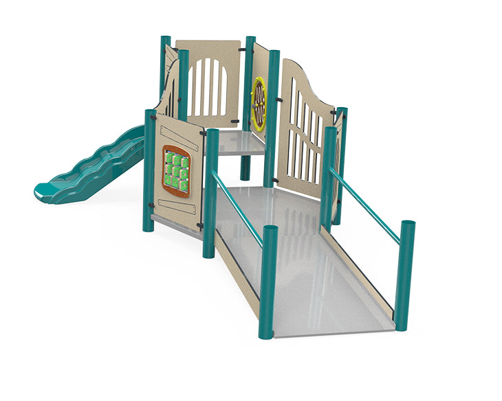 Psagot Playgrounds Charlotte Accessible Playground - Toddler structure with wheelchair ramp and sensory panels