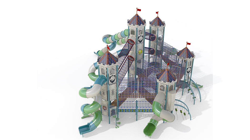 Psagot Playgrounds Denver Commercial Playground - HDPE play system with slide and climbing and rope for ages 5-12