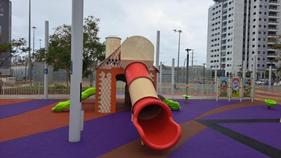 Psagot Playgrounds Hansel and Gretel - toddler slides and crawling tunnel entrance