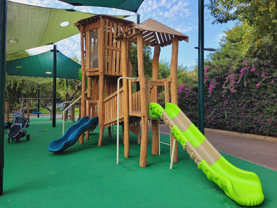 Psagot Playgrounds Fargo - alternate angle showing hexagonal tower