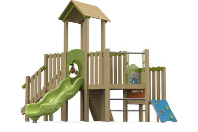 Psagot Playgrounds Ristretto - Robinia wood toddler play system with climbing walls for ages 2-5