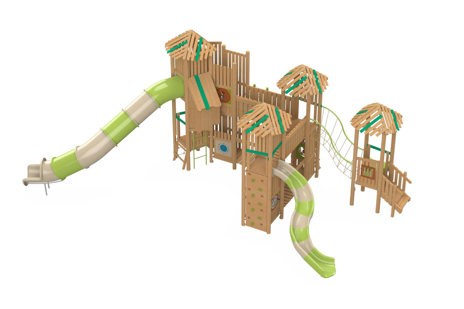Psagot Playgrounds Cortado - Robinia wood and HPL play system with slides and climbing for ages 5-12