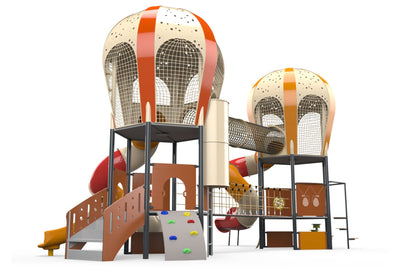 Psagot Playgrounds Balloons 2 - two balloon towers with rope bridge and tube slides for ages 5-12