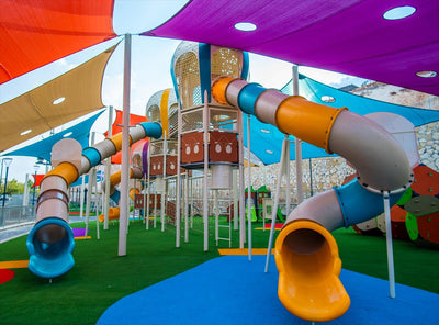 Psagot Playgrounds Balloons 30 - three balloon towers with bridges and tube slides for ages 5-12