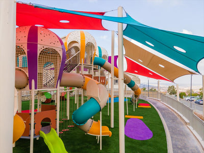 Psagot Playgrounds Balloons 30 - detail of curved tube slide