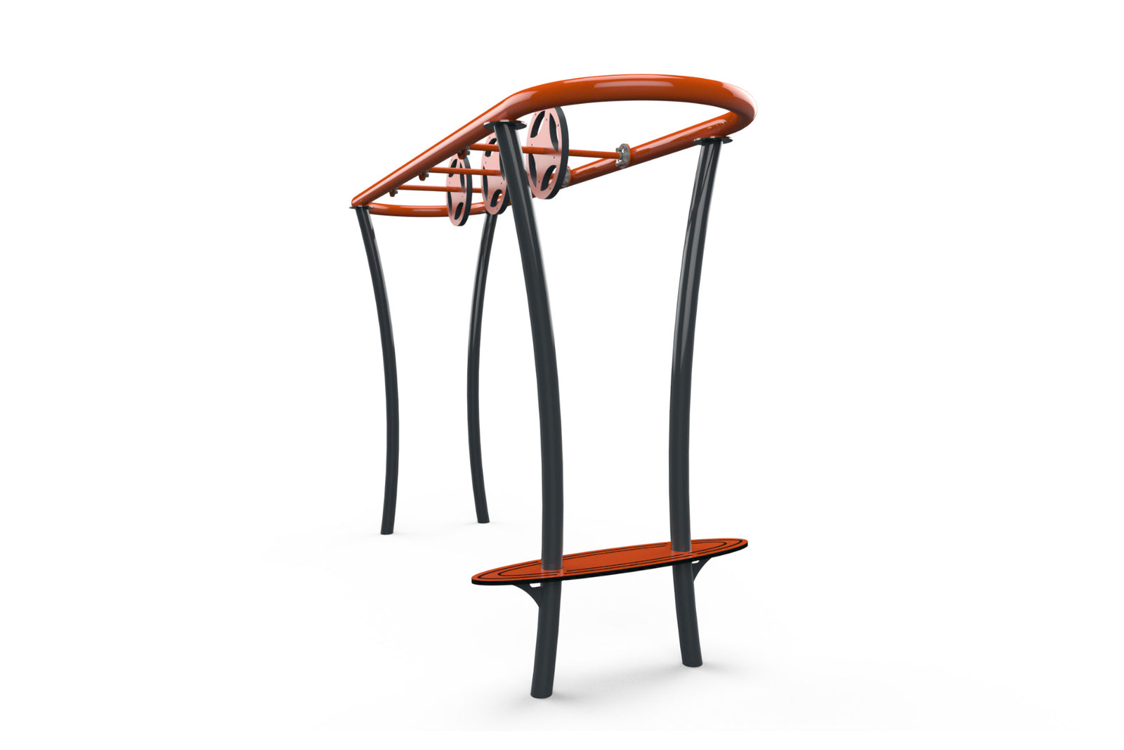 Psagot Playgrounds Ninja Bicycle Wheels - rotating wheel obstacle with arched supports