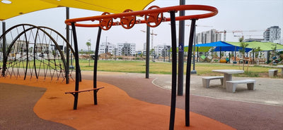 Psagot Playgrounds Ninja Bicycle Wheels - arched support beam and oval top bar