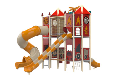 Psagot Playgrounds Fire Station Commercial Playground - Alternate angle of play structure