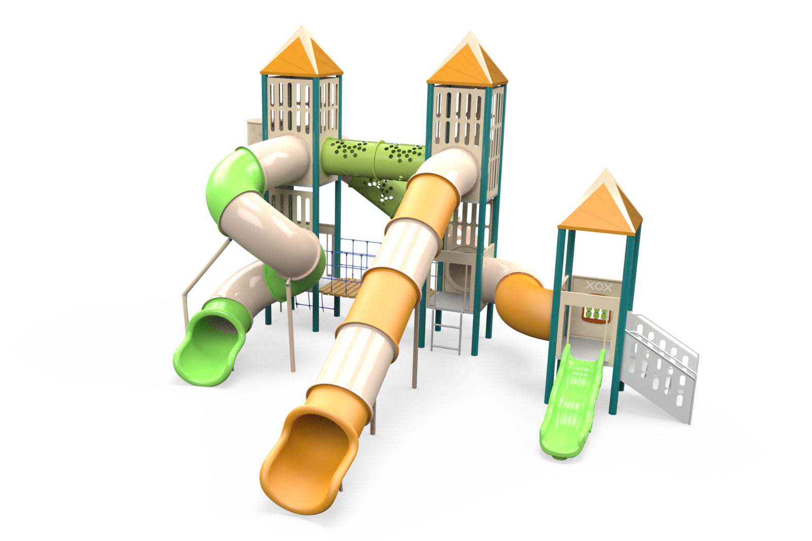 Psagot Playgrounds Hartford Commercial Playground - steel post multi-tower play system with tunnels for ages 5-12