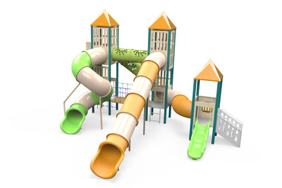 Psagot Playgrounds Hartford Commercial Playground - steel post multi-tower play system with tunnels for ages 5-12