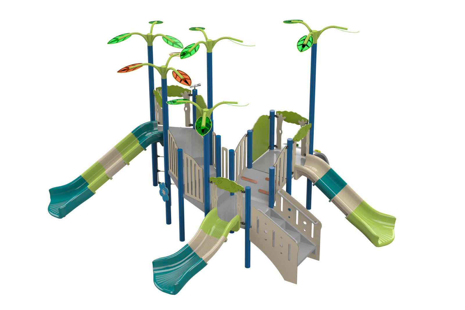 Psagot Playgrounds Topeka Commercial Playground - HDPE play system with slide and climbing and stairs for ages 2-5