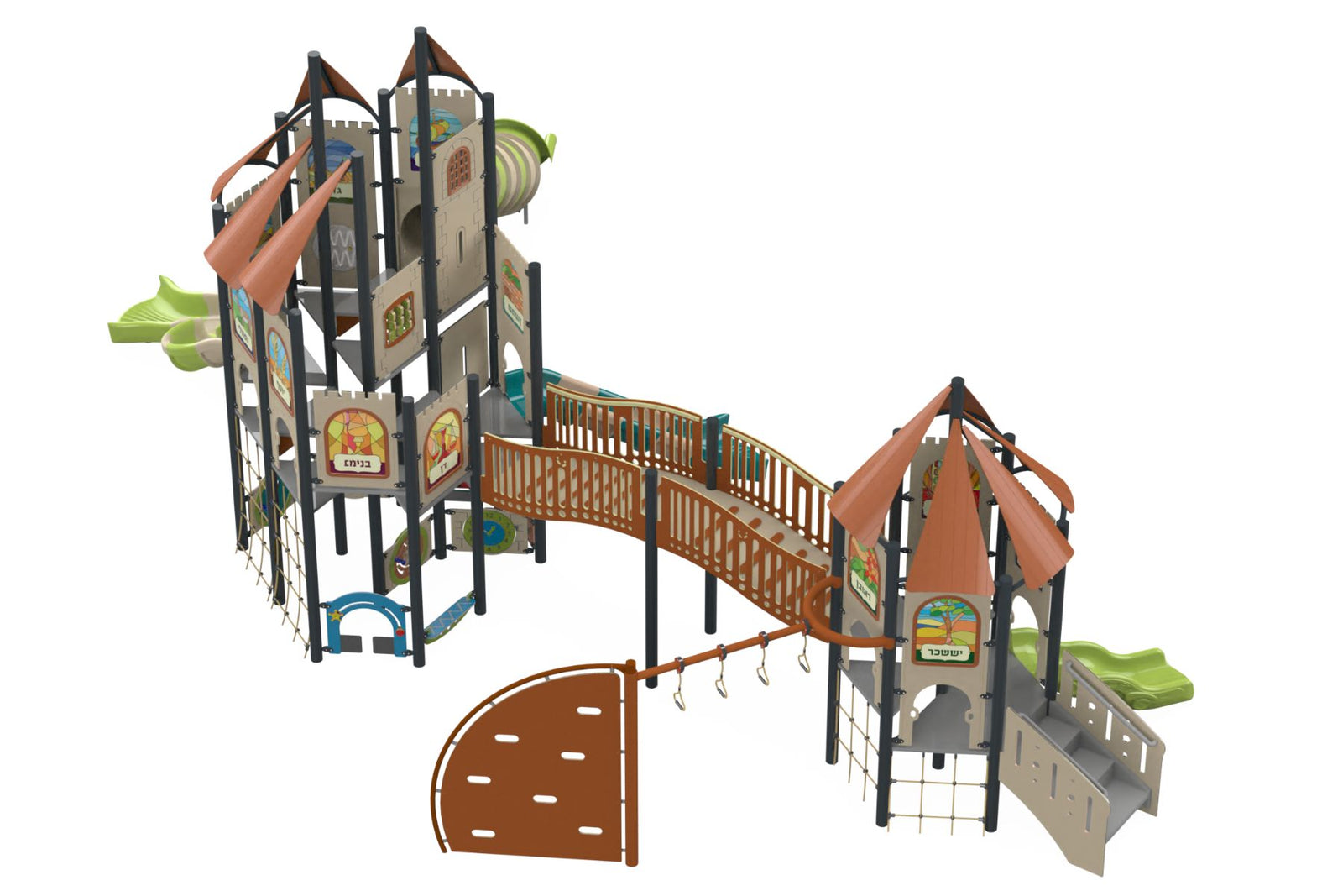 Psagot Playgrounds Savannah Commercial Playground - HDPE play system with slide and climbing and stairs for ages 5-12