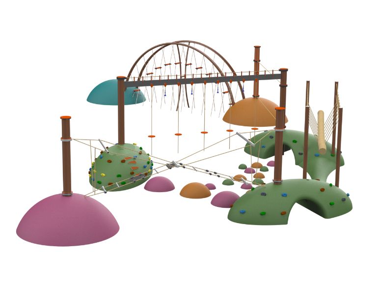 Psagot Playgrounds Rubber Hills - sculpted hills with rope bridges and climbing tunnels for ages 5-12