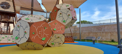 Psagot Playgrounds Climbing Rocks B - three geometric HDPE climbing boulders with colored holds for ages 5-12