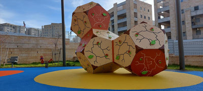 Psagot Playgrounds Climbing Rocks B - detail of climbing holds on pentagonal panels