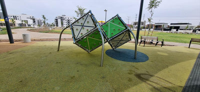 Psagot Playgrounds Climbing Cubes - detail of climbing holds on angled panels