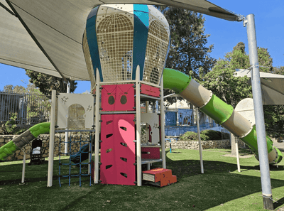 Psagot Playgrounds Balloons 1 - view of tube slide and straight slide