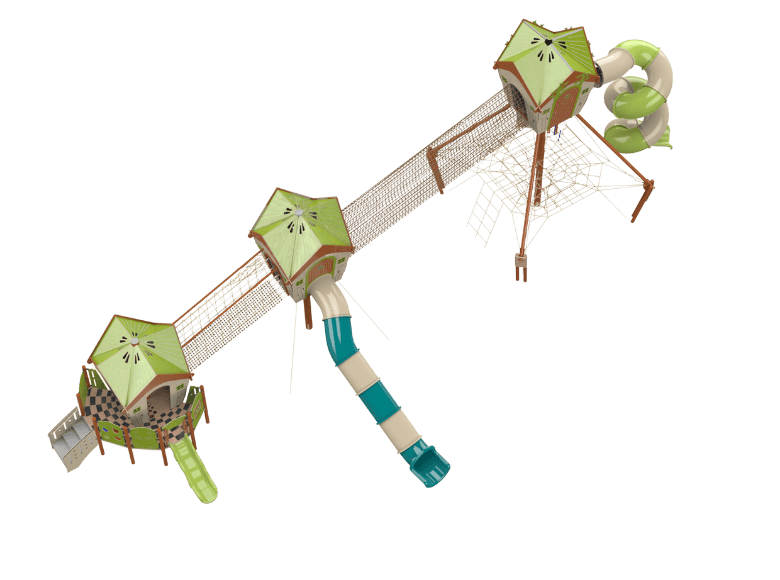 Psagot Playgrounds Long Beach 33 - modular cabin system with rope bridges and slides for ages 5-12