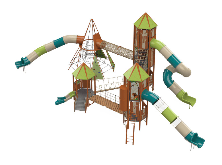 Psagot Playgrounds Aventura Commercial Playground - HDPE play system with slide and climbing and panel for ages 5-12