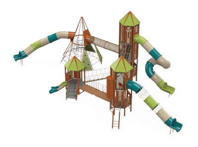 Psagot Playgrounds Aventura Commercial Playground - HDPE play system with slide and climbing and panel for ages 5-12