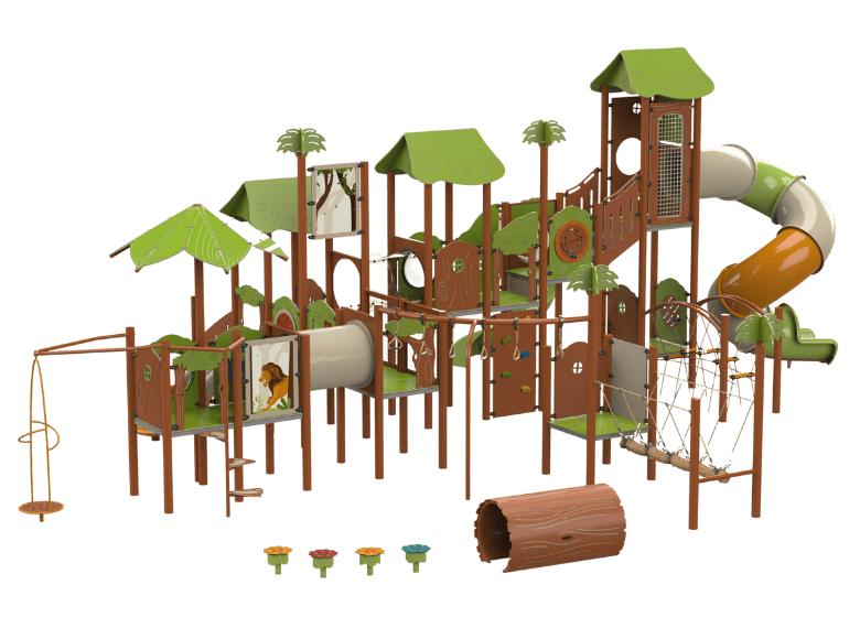 Psagot Playgrounds Louisville Commercial Playground - HDPE play system with climbing and rope for ages 5-12