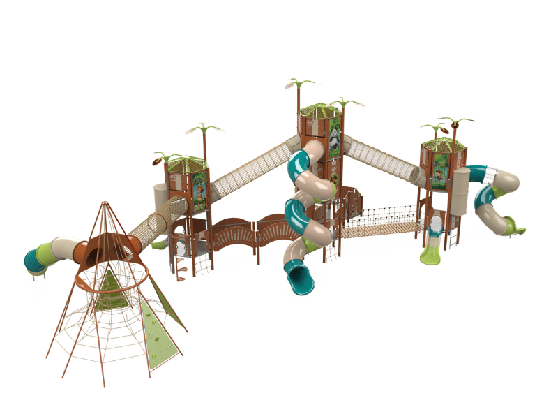 Psagot Playgrounds MetropolisB Commercial Playground - HDPE play system with slide and climbing and ramp for ages 5-12