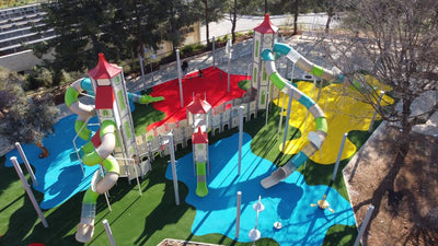 Psagot Playgrounds TallahasseeB Commercial Playground - HDPE play system with slide and climbing and bridge for ages 5-12