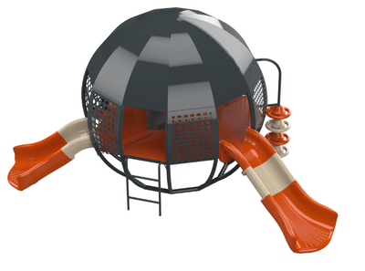 Psagot Playgrounds Lil Bubble - alternate angle showing steel sphere and climbing elements