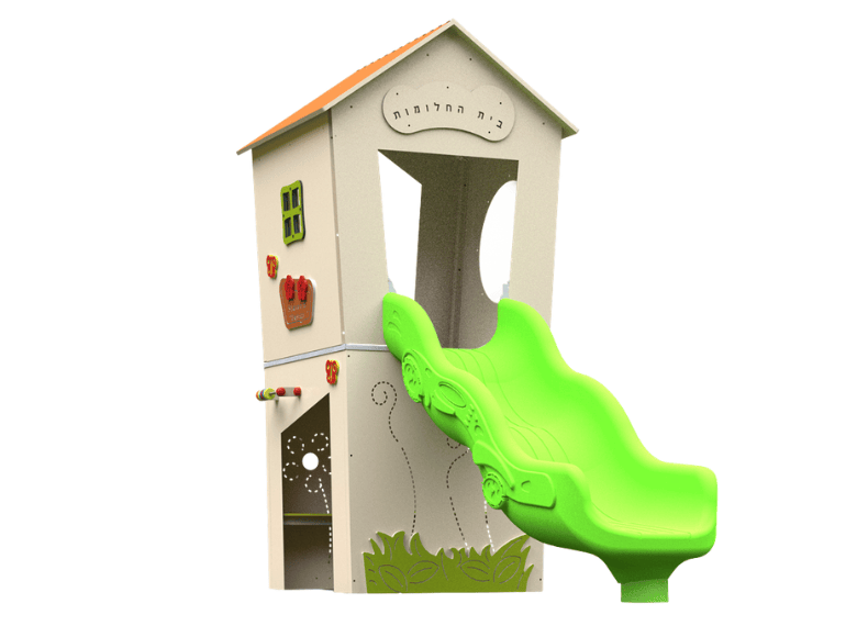 Psagot Playgrounds Kings Peak A - two-story HDPE toddler cabin with slide for ages 2-5