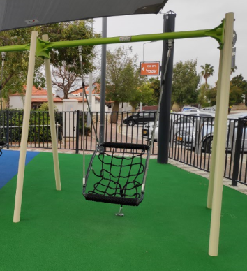 Psagot Playgrounds Inclusive Swing - accessible rope seat swing with stabilized base