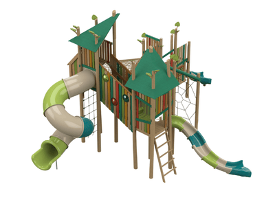 Psagot Playgrounds Risotto - alternate angle showing slide heights