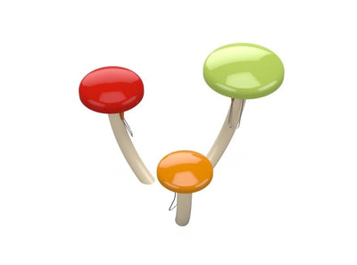 Psagot Playgrounds Mushroom Bells - children playing the bass bell mushrooms outdoors