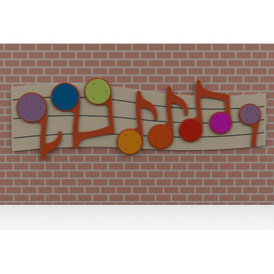 Psagot Playgrounds Music Wall - colorful chimes arranged on staff lines detail