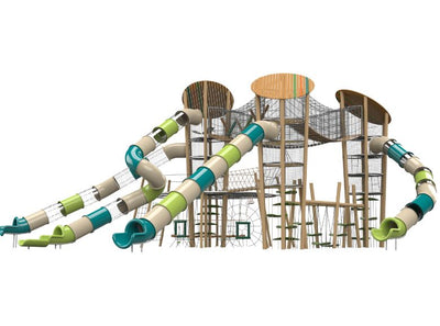 Psagot Playgrounds Arya - flagship Robinia wood play system with tall towers and slides for ages 5-12