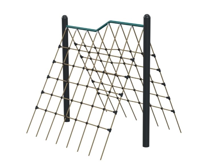 Psagot Playgrounds Ninja Climbing Net - vertical rope net challenge with wavy top bar