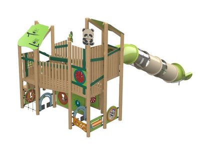 Psagot Playgrounds Affogato - treehouse-style Robinia play system with sensory zones for ages 5-12