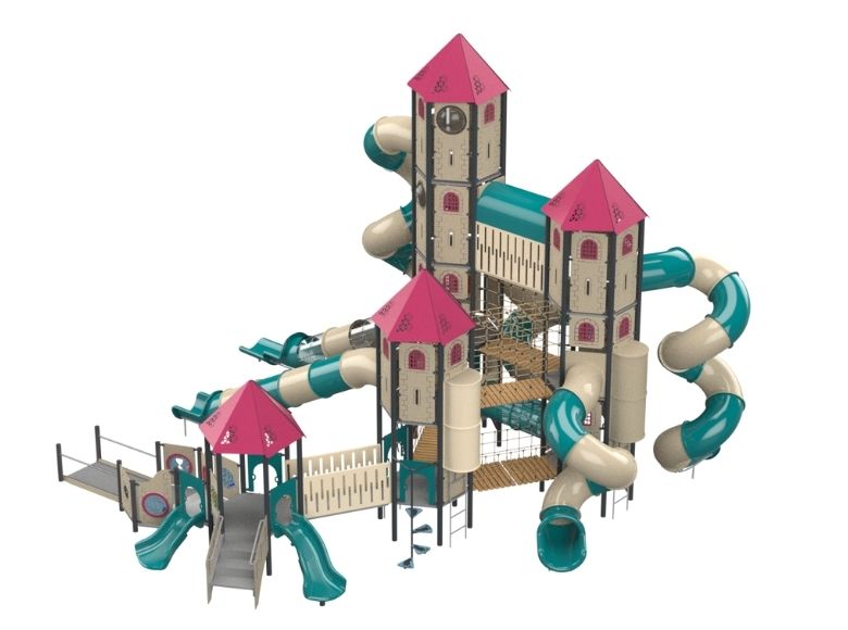 Psagot Playgrounds Springfield B Commercial Playground - HDPE play system with slide and climbing and rope for ages 5-12