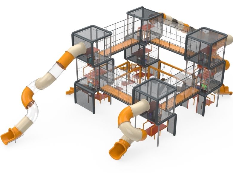 Psagot Playgrounds Cubix - Cubist-inspired geometric cube play system with slides for ages 5-12