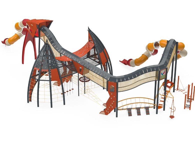 Psagot Playgrounds Dragon D - dragon-shaped extreme play system with spiral slide for ages 5-12