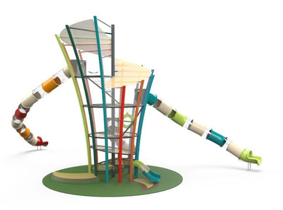 Psagot Playgrounds Whirlwind - towering vortex-shaped extreme play system with tube slides for ages 5-12