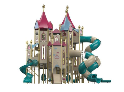 Psagot Playgrounds Castle B - princess-themed multi-tower HPL play system with tube slides