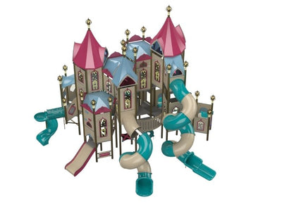 Psagot Playgrounds Castle B - castle towers with spires and arched bridges